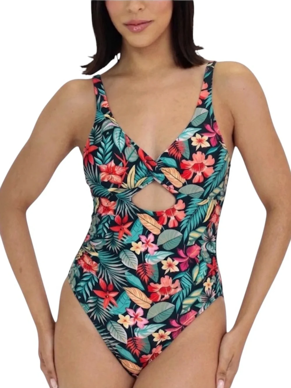 Tahari Tropical Print One-Piece Swimsuit Size Large